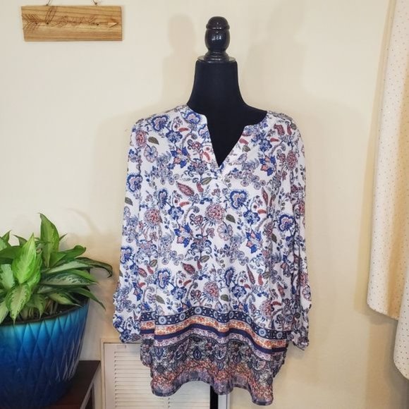 croft & barrow Tops - Croft & Barrow Women's Blouse, Floral Multi-colored, 1X